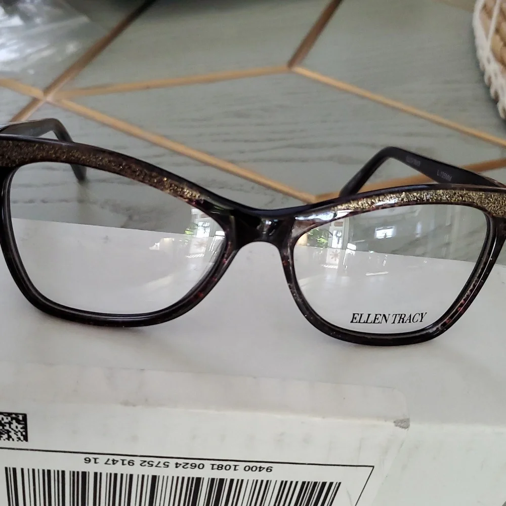 New Ellen Tracy Lucerne Women's Glasses in Gold and Purple Laminate. 51/15/135.